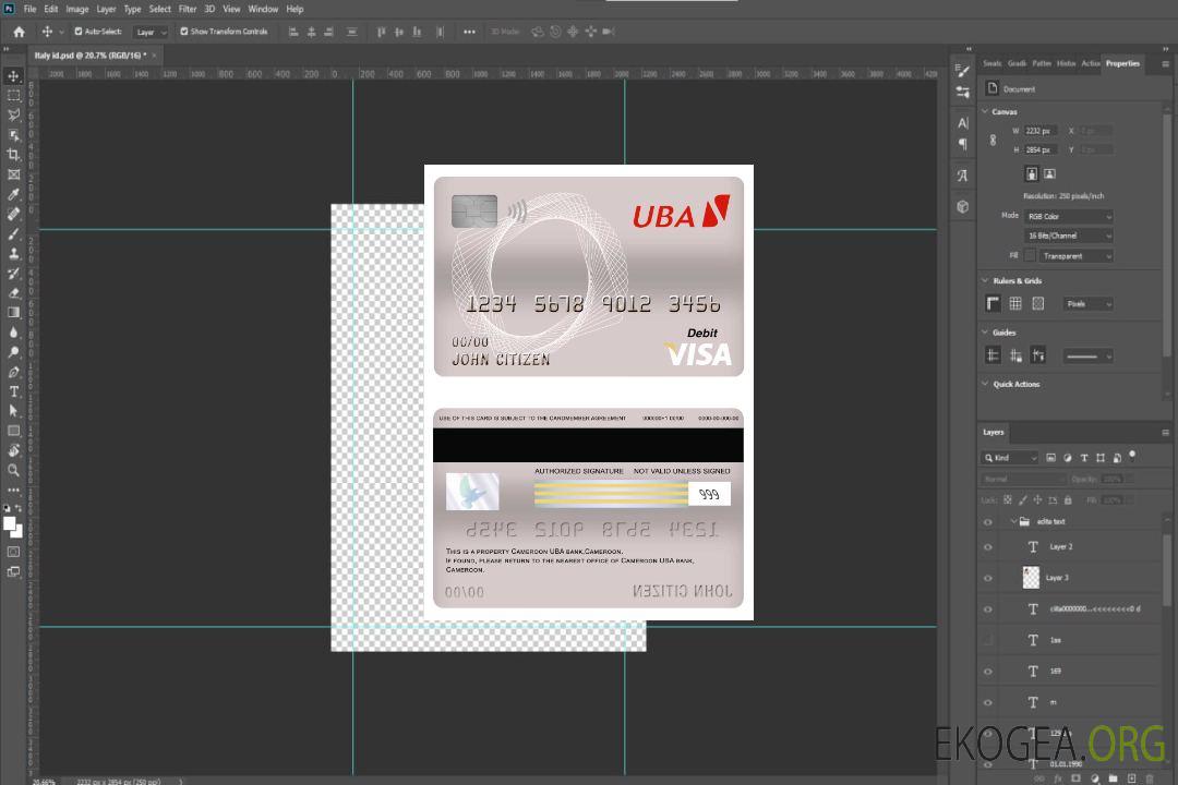Carte de débit visa bancaire Cameroun UBA template